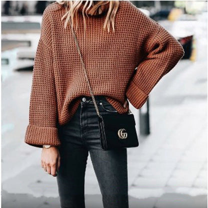 Damen Grobstrickpullover Hochschließend Voluminöse Ärmel Eveloria