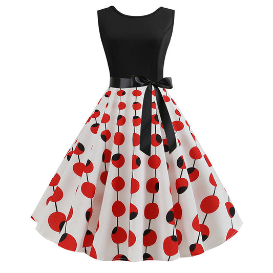 Damen Swingkleid Polka-Dots Muster Breiter Rock Eveloria - Eveloria