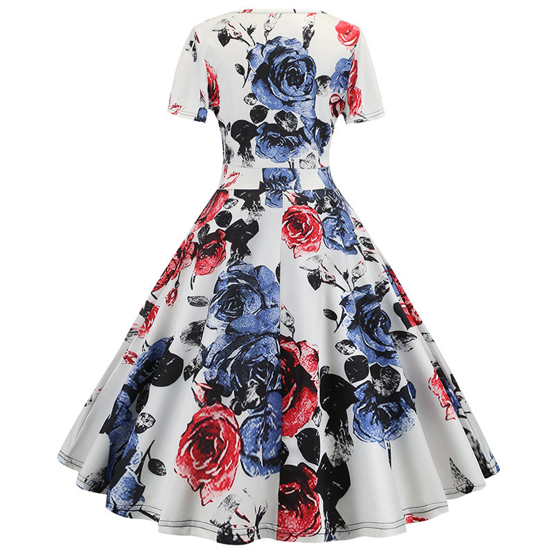 Damen Swing-Kleid Floralmuster V-Ausschnitt Eveloria