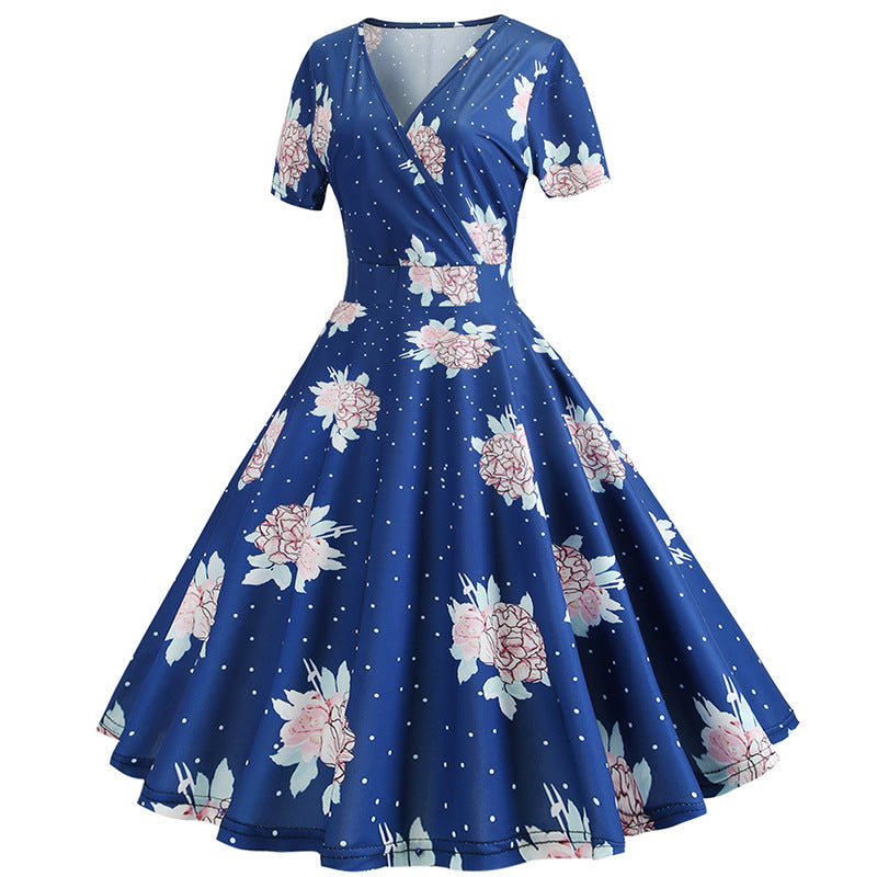 Damen Wickelkleid Floralmuster Punkte Eveloria