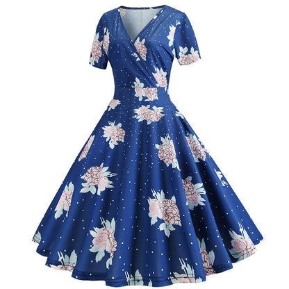 Damen Wickelkleid Floralmuster Punkte Eveloria