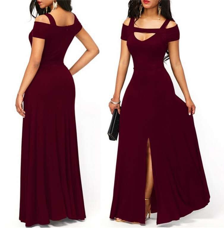 Damen Maxikleid Schulterfrei Elegant Schlitz Eveloria