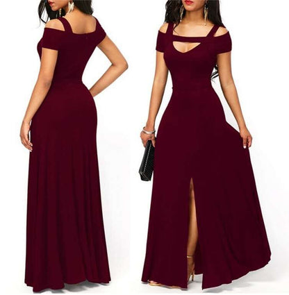 Damen Maxikleid Schulterfrei Elegant Schlitz Eveloria
