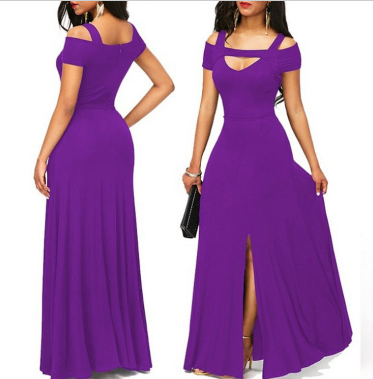 Damen Maxikleid Schulterfrei Elegant Schlitz Eveloria