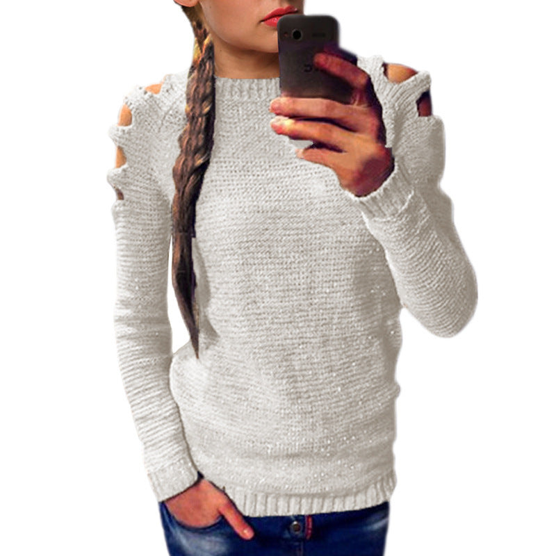 Damen Strickpullover Asymmetrisch Lässig Grau