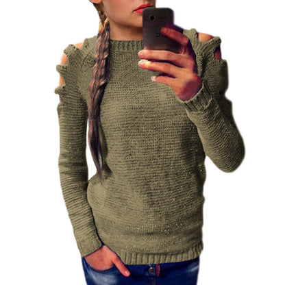 Damen Strickpullover Asymmetrisch Lässig Grau