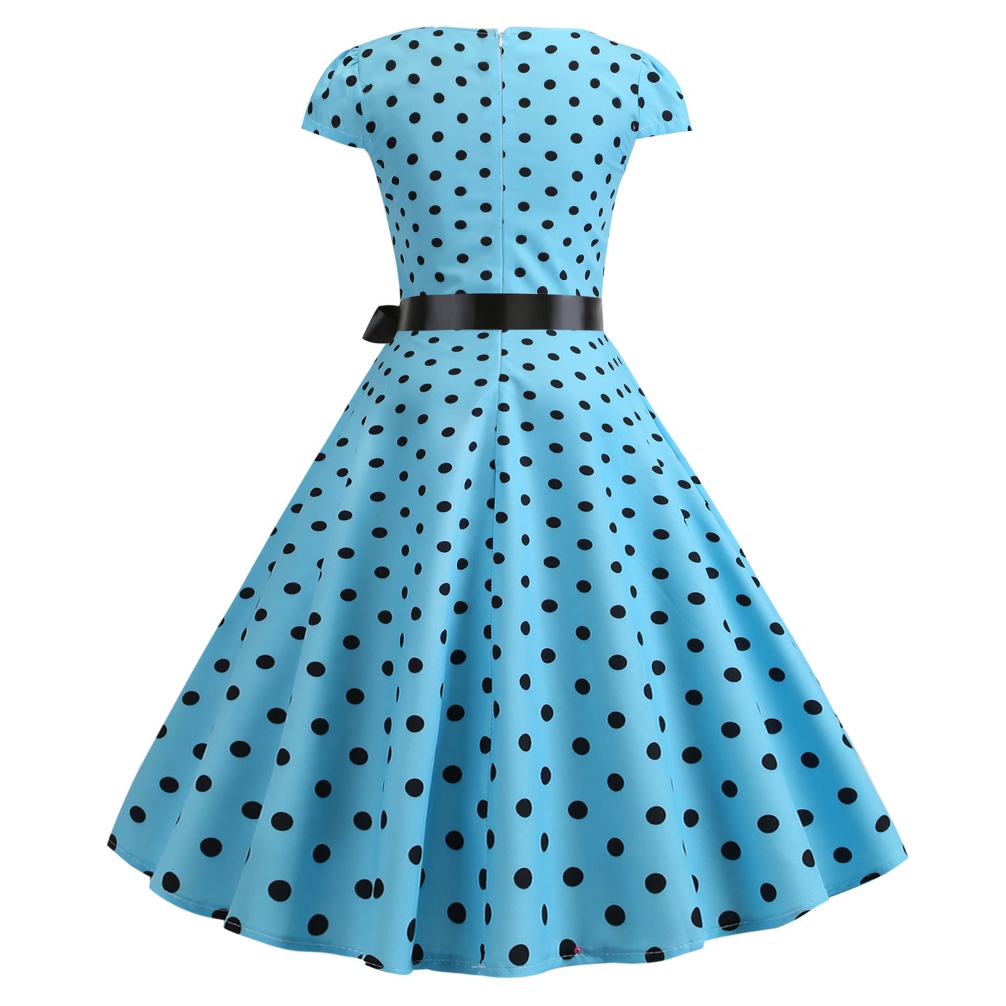 Damen Vintage Swingkleid mit Punkten und Taillengürtel
