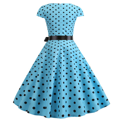 Damen Vintage Swingkleid mit Punkten und Taillengürtel