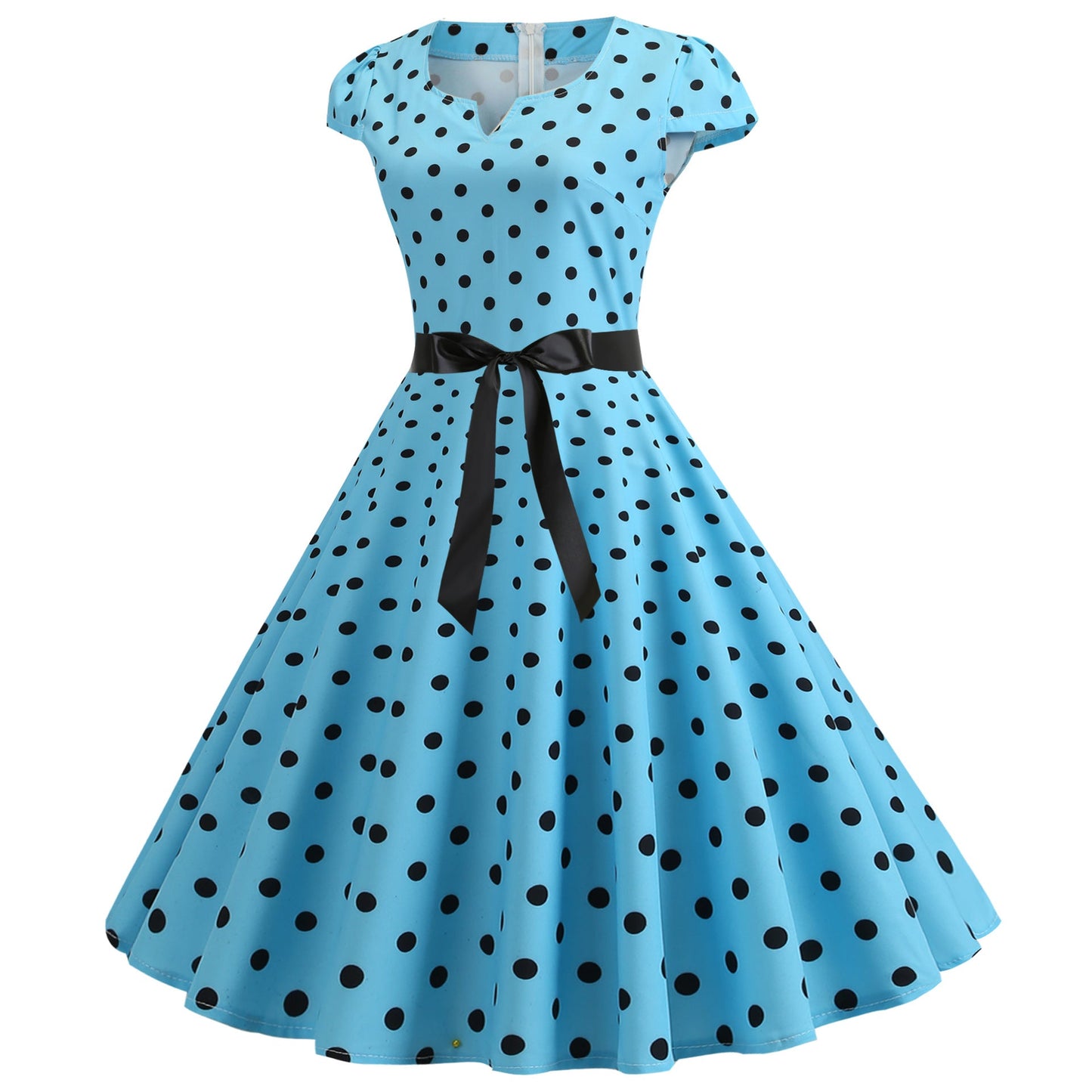 Damen Vintage Swingkleid mit Punkten und Taillengürtel