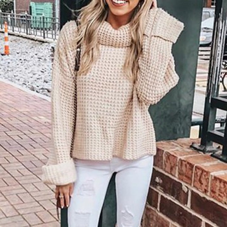 Damen Grobstrickpullover Hochschließend Voluminöse Ärmel Eveloria