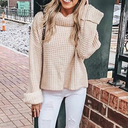 Damen Grobstrickpullover Hochschließend Voluminöse Ärmel Eveloria