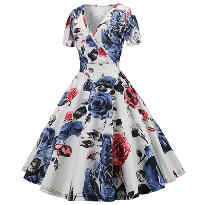 Damen Swing-Kleid Floralmuster V-Ausschnitt Eveloria
