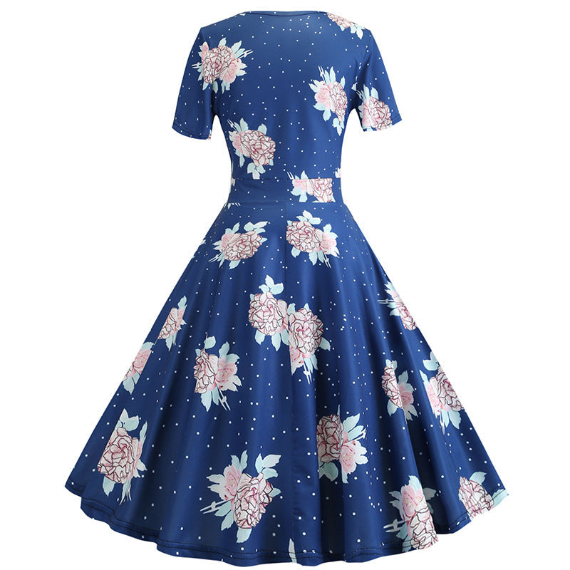 Damen Wickelkleid Floralmuster Punkte Eveloria
