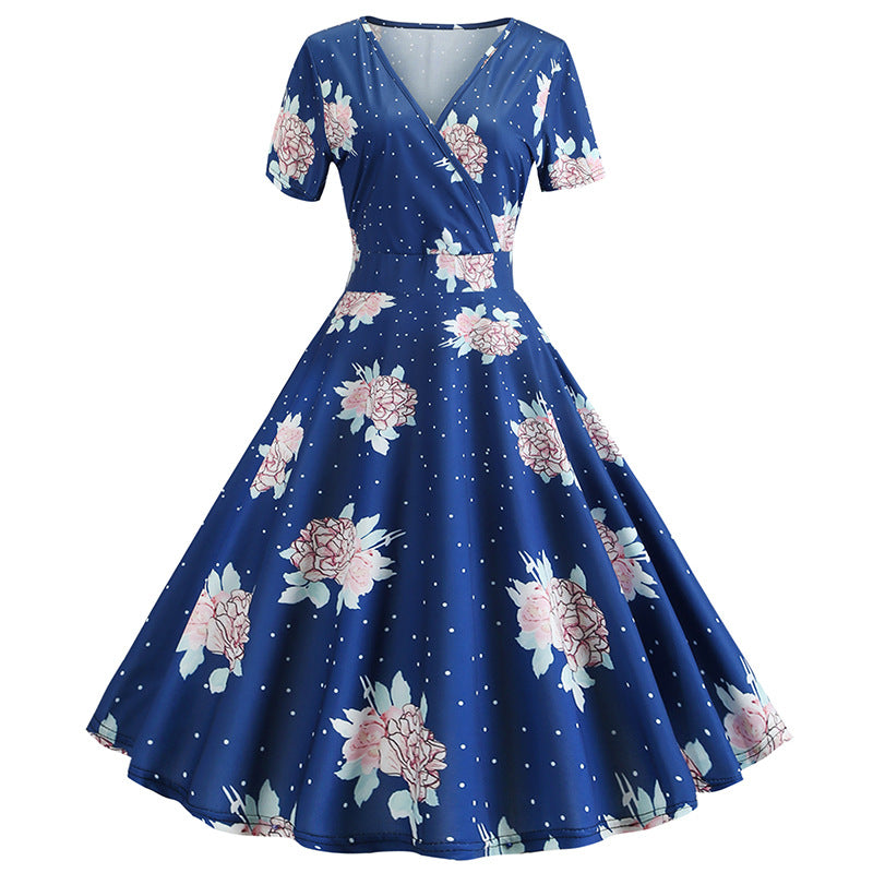 Damen Wickelkleid Floralmuster Punkte Eveloria - Eveloria