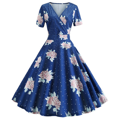 Damen Wickelkleid Floralmuster Punkte Eveloria - Eveloria