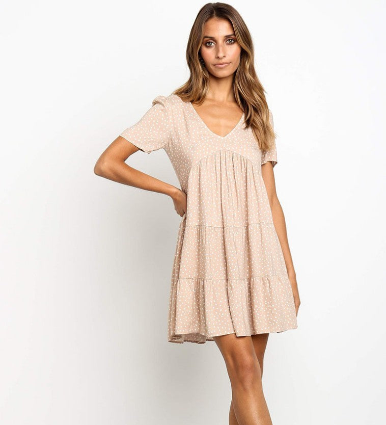 Damen Kurzarmkleid Baumwolle Voluminöser Rock