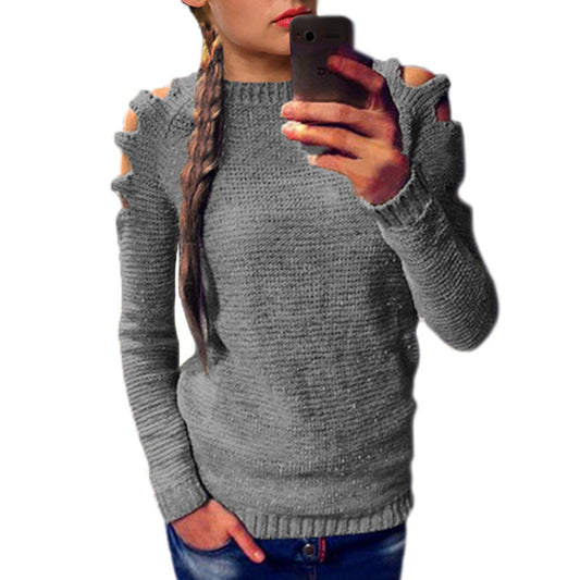 Damen Strickpullover Asymmetrisch Lässig Grau - Eveloria