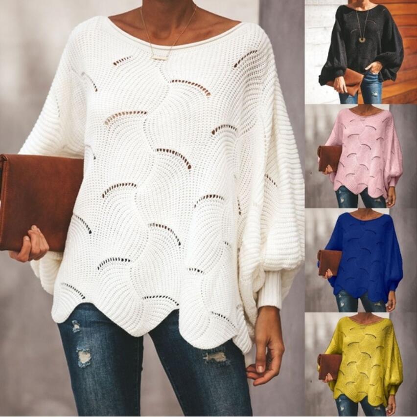 Damen Oversized Strickpullover Wellenmuster Weite Ärmel - Eveloria