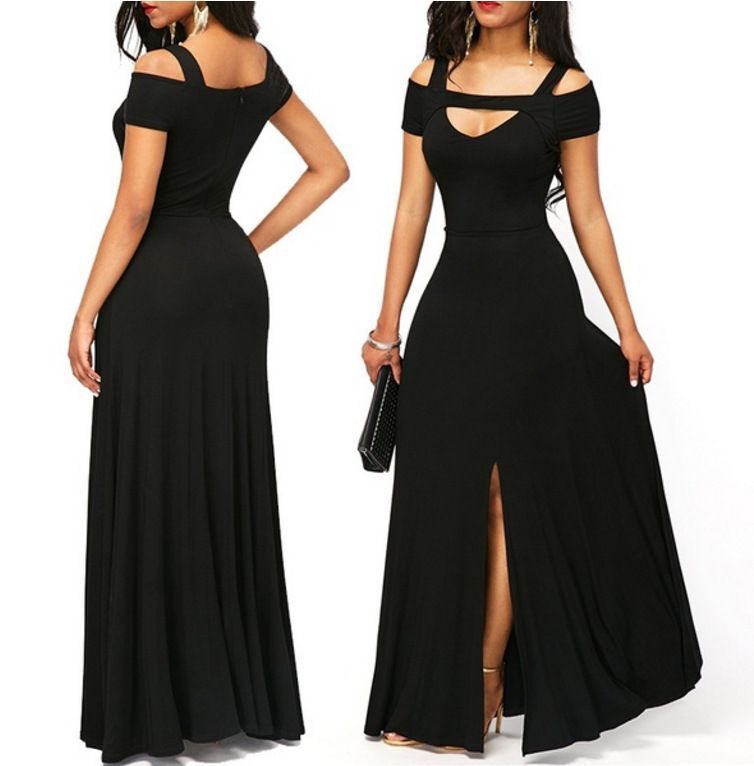 Damen Maxikleid Schulterfrei Elegant Schlitz Eveloria