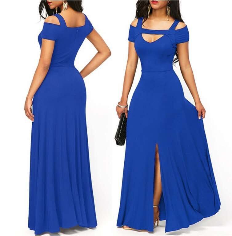 Damen Maxikleid Schulterfrei Elegant Schlitz Eveloria