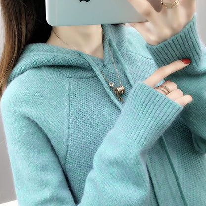 Damen Strickpullover Mit Kapuze Und Kordelzug