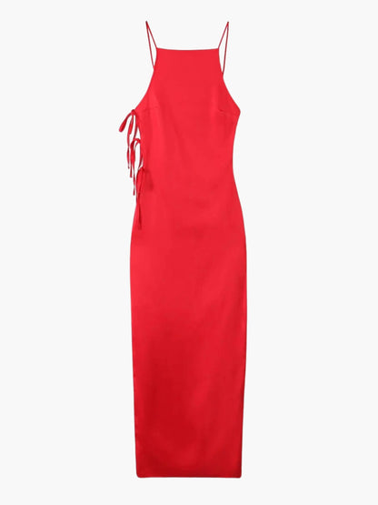 Damen Rotes Maxi-Kleid mit Schnürung