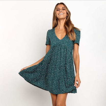 Damen Kurzarmkleid Baumwolle Voluminöser Rock