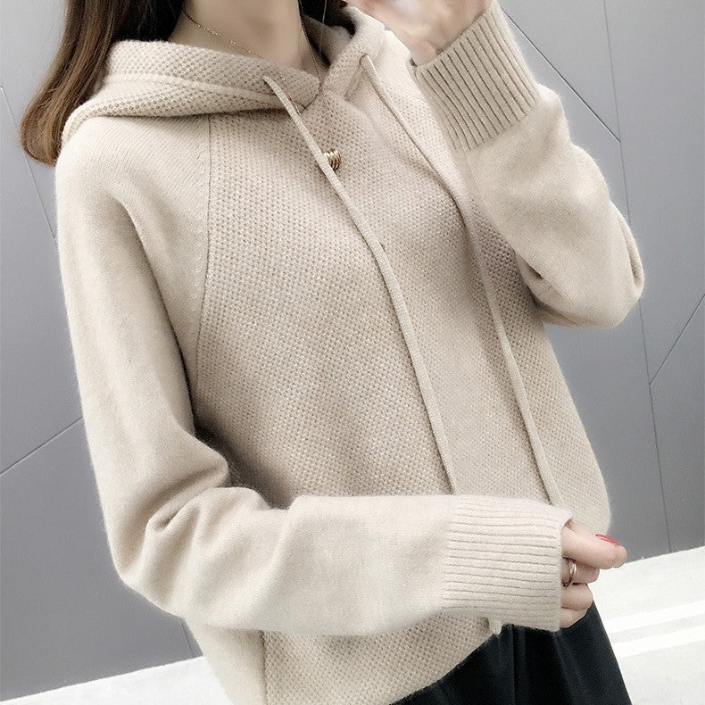 Damen Strickpullover Mit Kapuze Und Kordelzug - Eveloria
