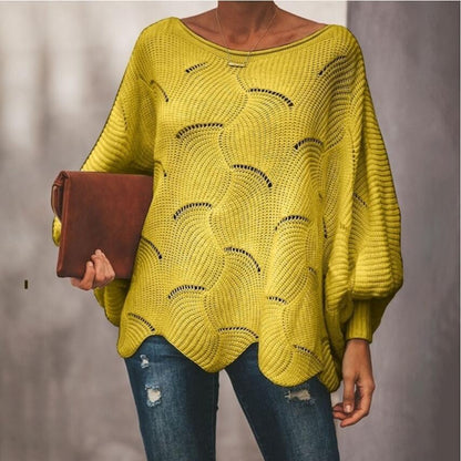 Damen Oversized Strickpullover Wellenmuster Weite Ärmel