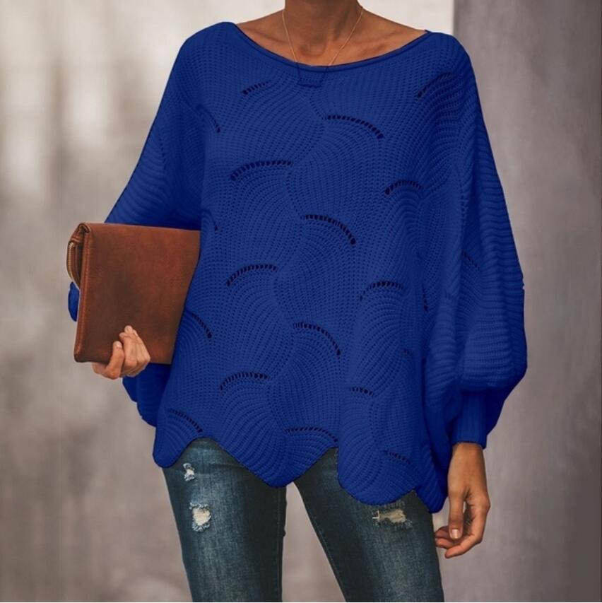 Damen Oversized Strickpullover Wellenmuster Weite Ärmel