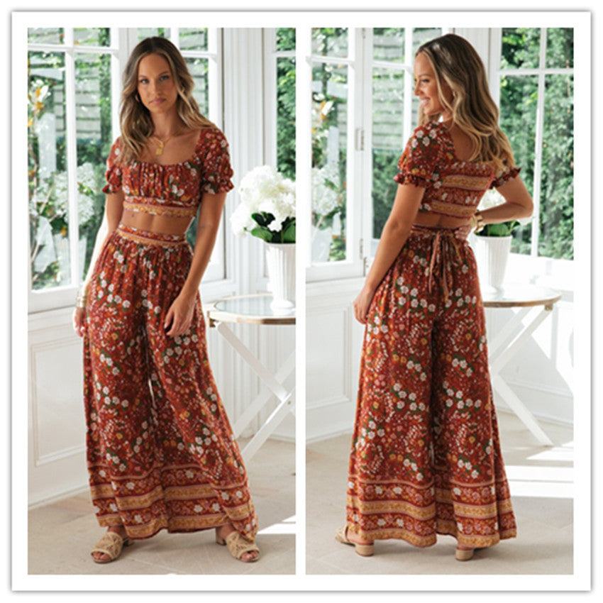 Damen Zweiteiliges Set Cropped Oberteil Weite Hose Eveloria