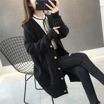 Damen Strickjacke Eingrifftaschen Knopfleiste Eveloria