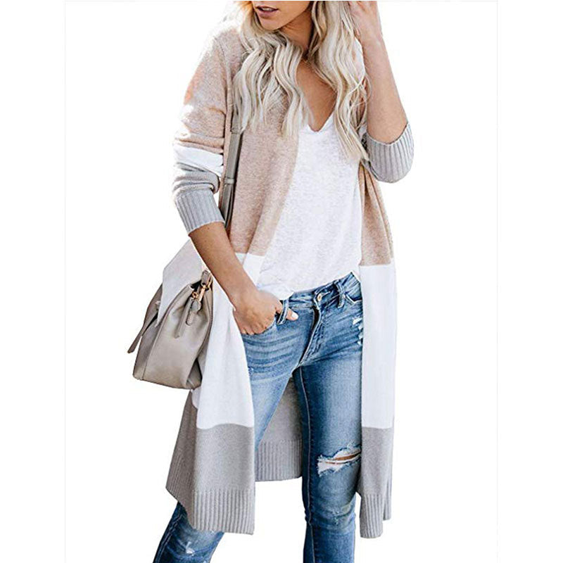 Damen Langarm Strickjacke Farbblock-Design Eveloria