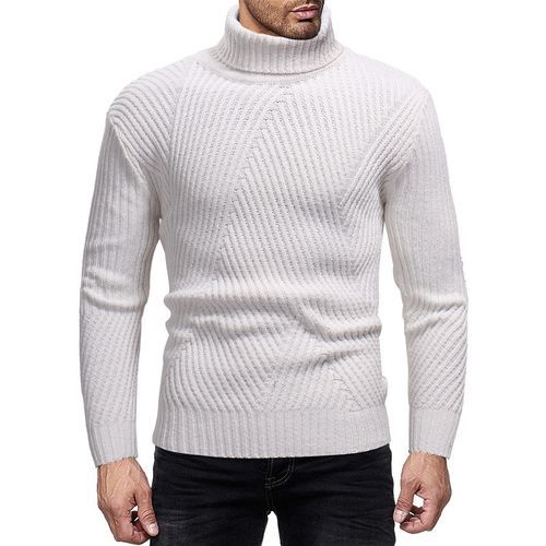 Herren Strickpullover Rollkragen Strukturiert Beige