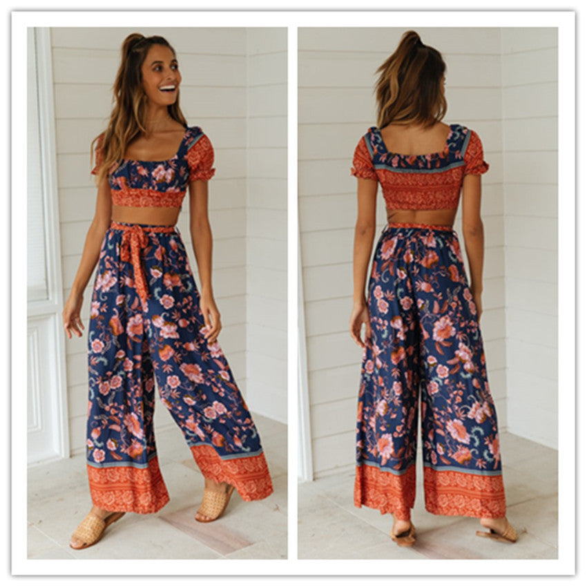 Damen Zweiteiliges Set Cropped Oberteil Weite Hose Eveloria