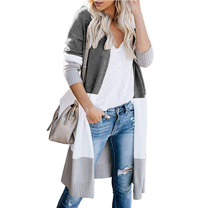 Damen Langarm Strickjacke Farbblock-Design Eveloria