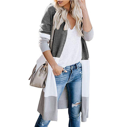 Damen Langarm Strickjacke Farbblock-Design Eveloria
