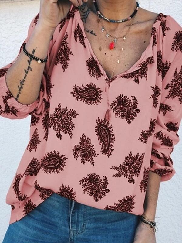 Damen Bluse Paisley-Muster Lässiger Schnitt Eveloria