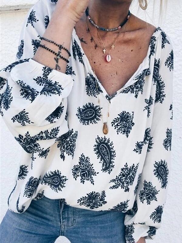 Damen Bluse Paisley-Muster Lässiger Schnitt Eveloria