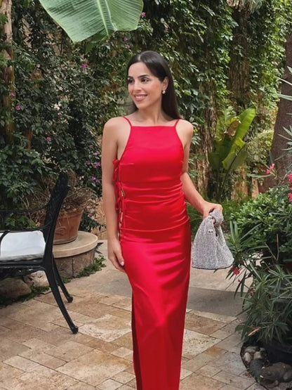 Damen Rotes Maxi-Kleid mit Schnürung