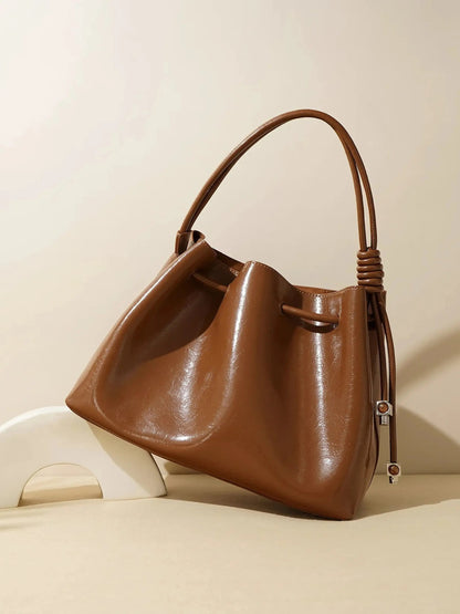 Damen Handtasche Glänzend Kordelzug