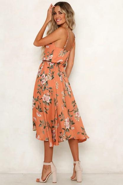 Damen Midikleid Floralmuster Leicht Blumenmuster