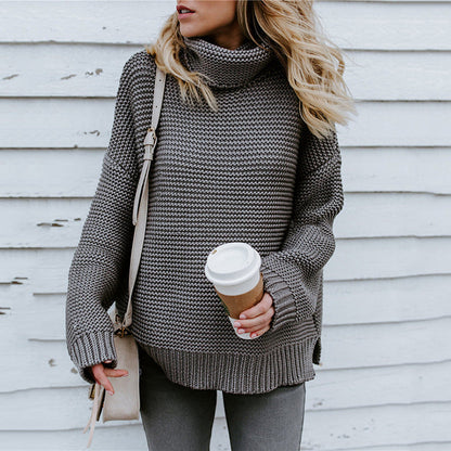 Damen Strickpullover Oversize mit hohem Kragen Beige