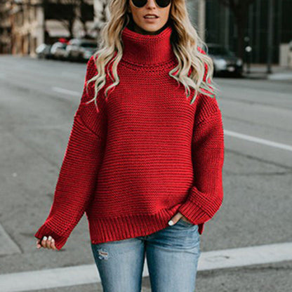 Damen Strickpullover Oversize mit hohem Kragen Beige
