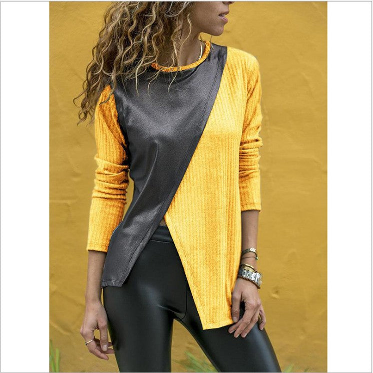 Damen Langarmshirt Stoffmix Asymmetrisch
