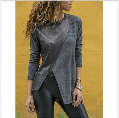 Damen Langarmshirt Stoffmix Asymmetrisch