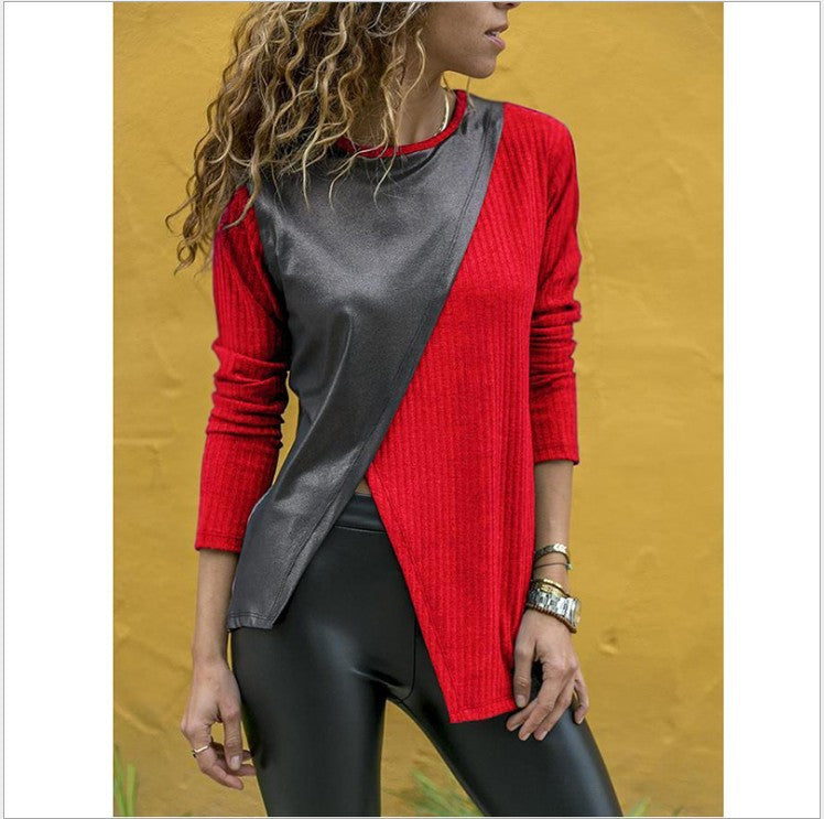 Damen Langarmshirt Stoffmix Asymmetrisch