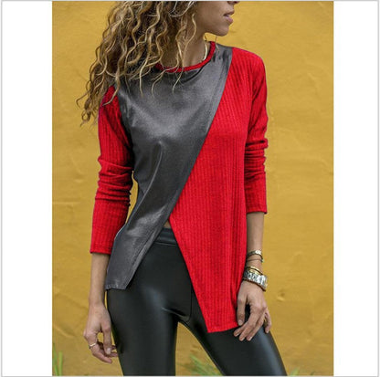 Damen Langarmshirt Stoffmix Asymmetrisch