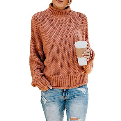 Eveloria Damen Grobstrickpullover Hoher Kragen Lässiger Schnitt