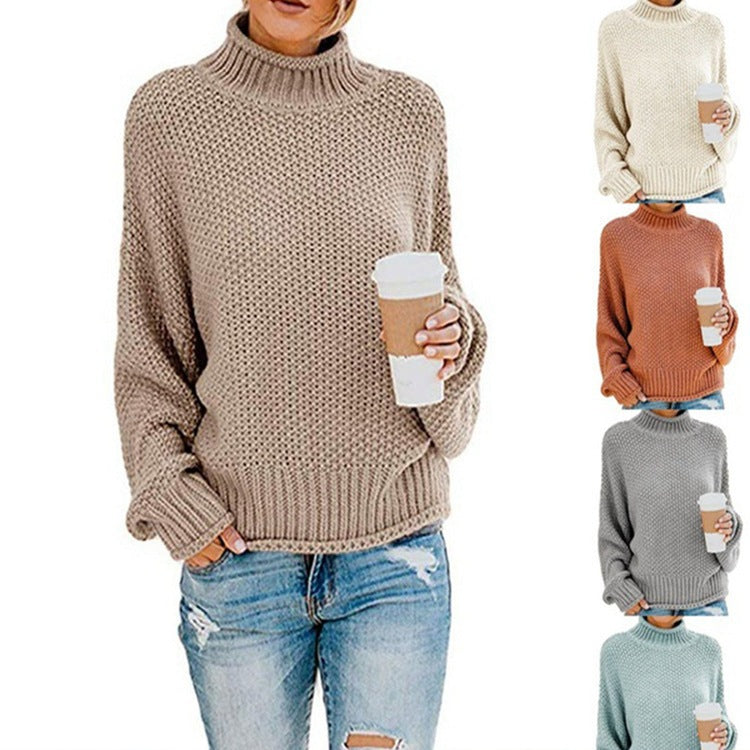 Eveloria Damen Grobstrickpullover Hoher Kragen Lässiger Schnitt - Eveloria